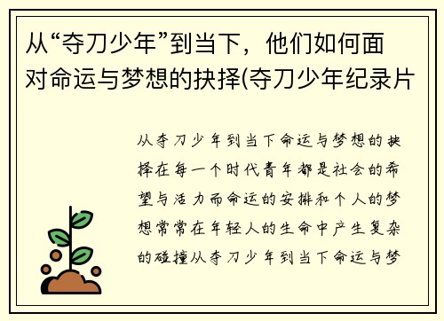 从“夺刀少年”到当下，他们如何面对命运与梦想的抉择(夺刀少年纪录片)